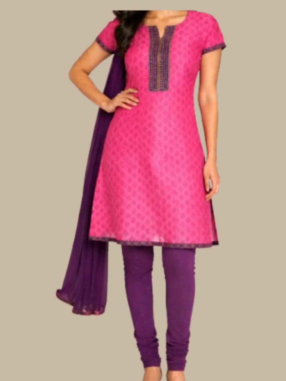 Pink Purple Indian Block Print churidar kurti Set Cotton Silk party wedding desi